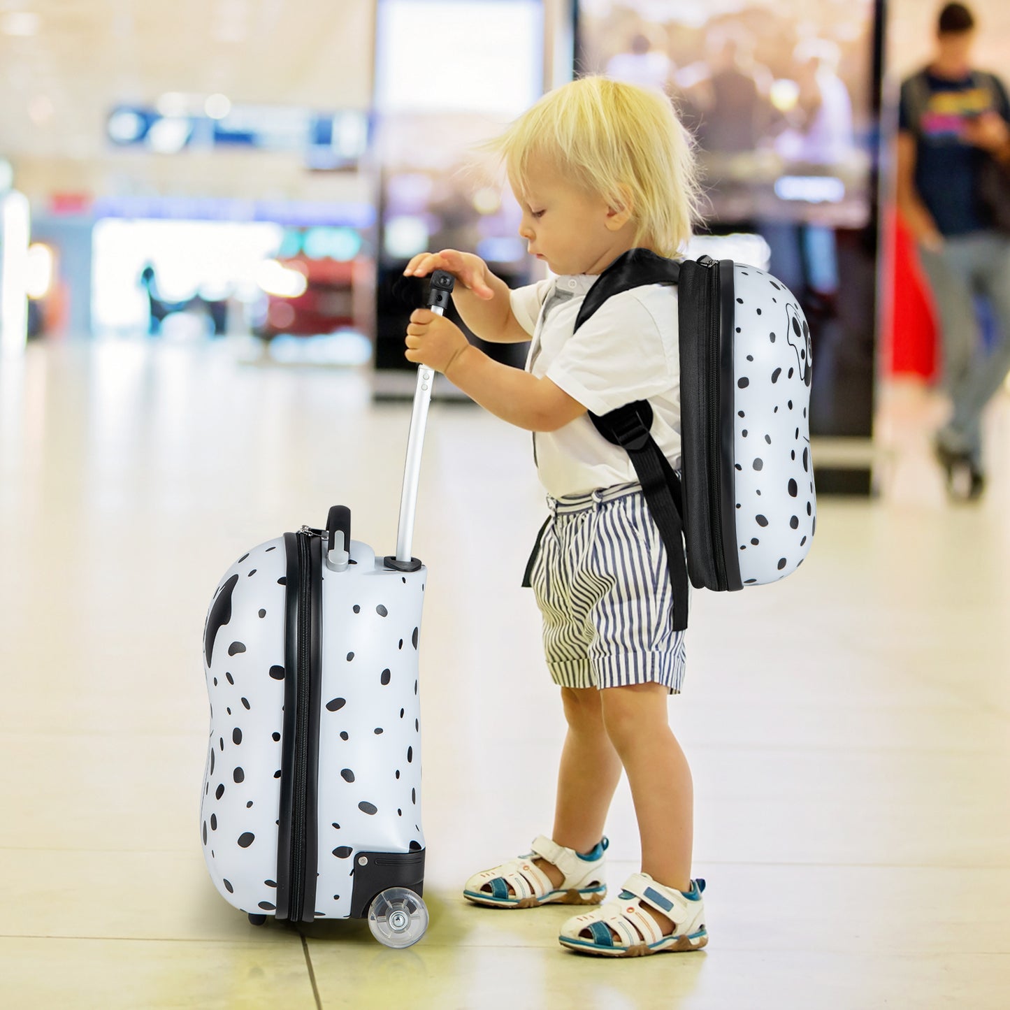 2 Piece Kids Luggage Set with Wheels and Height Adjustable Handle - Dalmatian