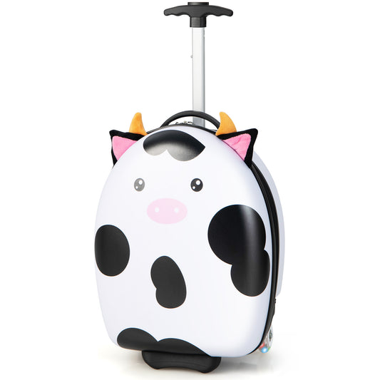 16 Inch Kids Luggage with Light-up Wheels and Telescopic Handle-White Cow