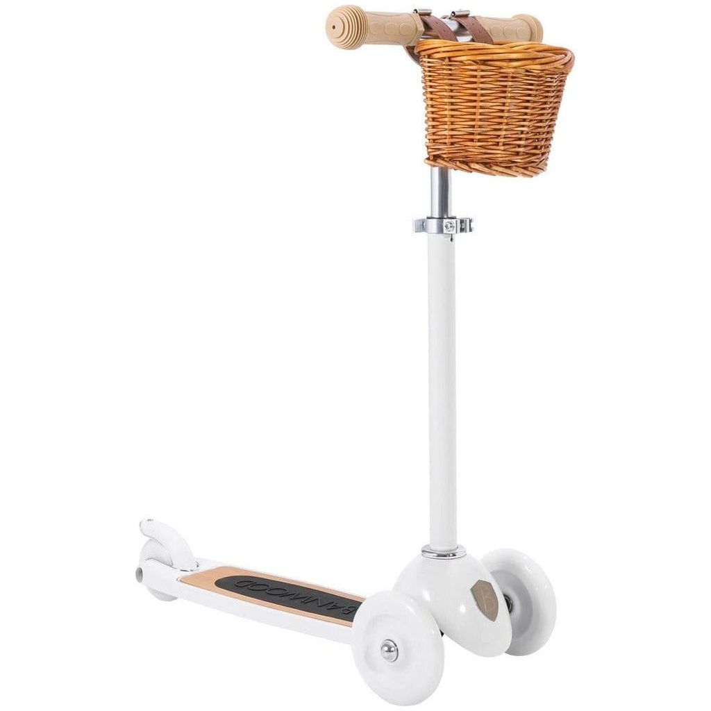 Banwood Scooter Age 3+ in White with wicker basket