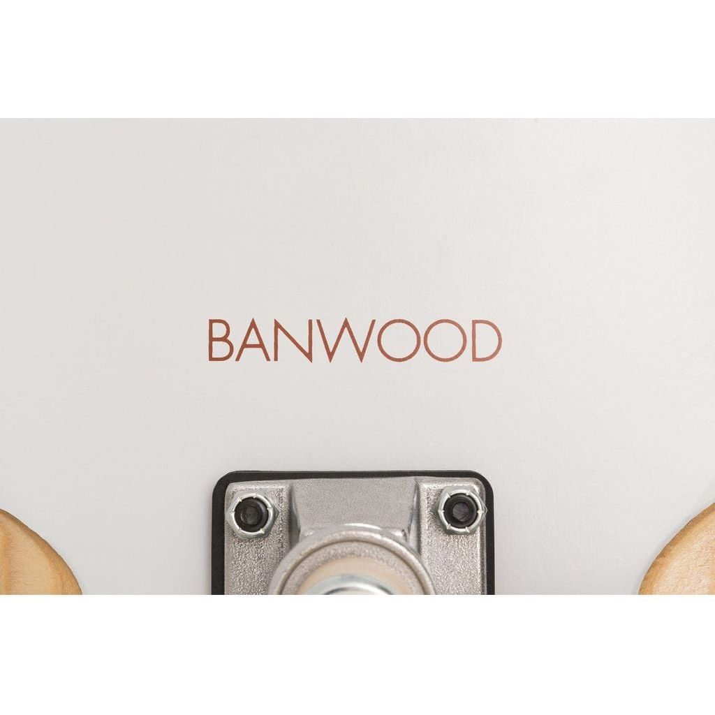 Banwood Kids Skateboard - White underside with logo close up