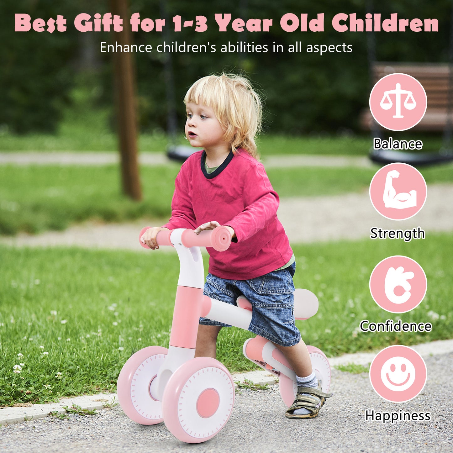 Baby Balance Bike Toddler Walker Training Bicycle with Adjustable Seat-Pink