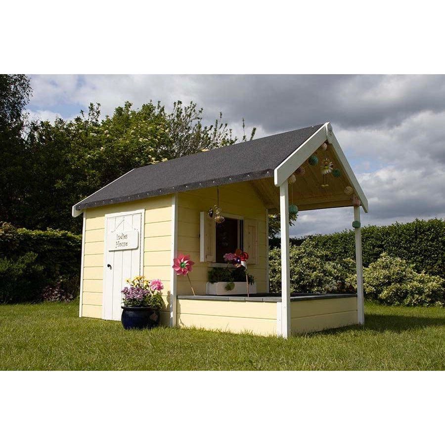 Little Rascals Benji Wooden Playhouse with Sandpit in garden