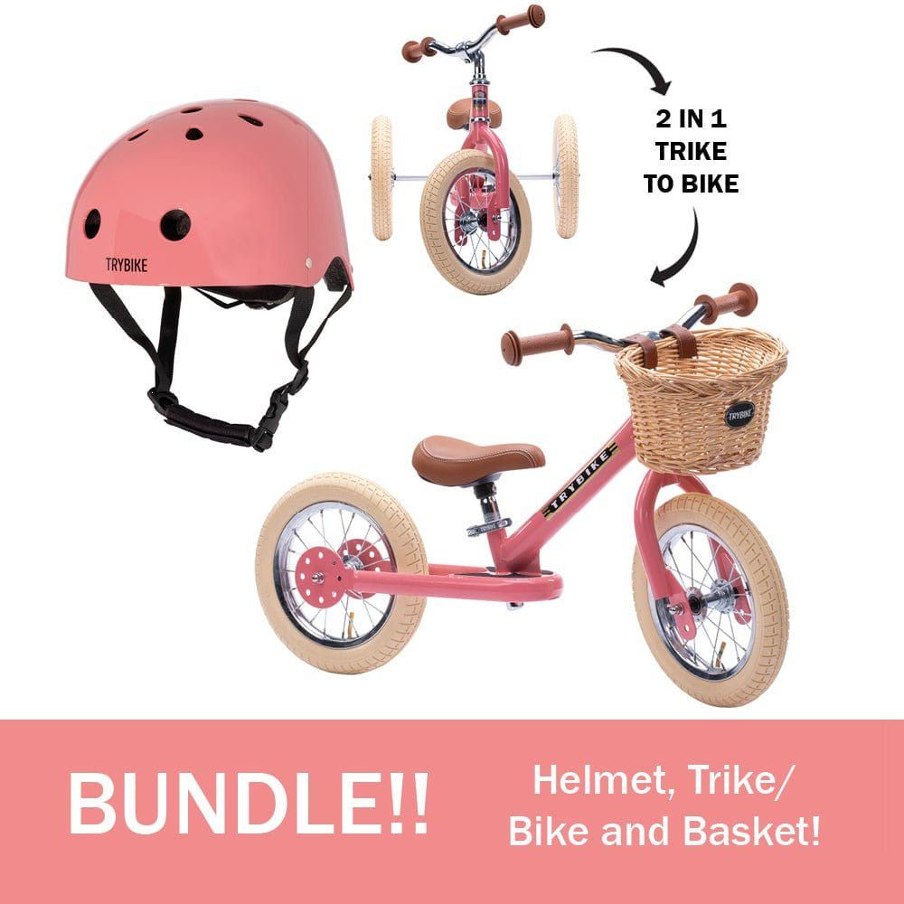 TryBike Bundle - Vintage Pink 2-in-1 Trike/Bike, Helmet and Basket