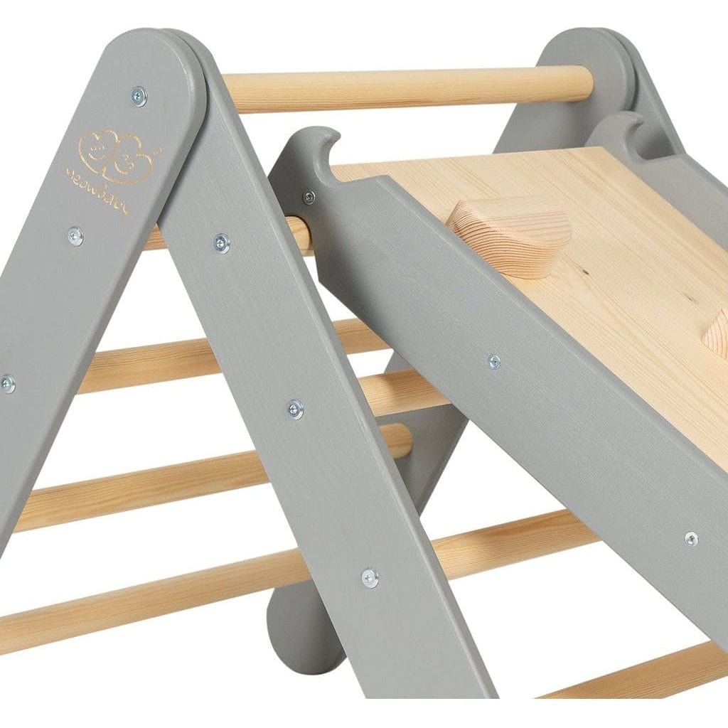 MeowBaby Wooden Ladder & 2-in-1 Slide/Climbing Wall - Grey close up