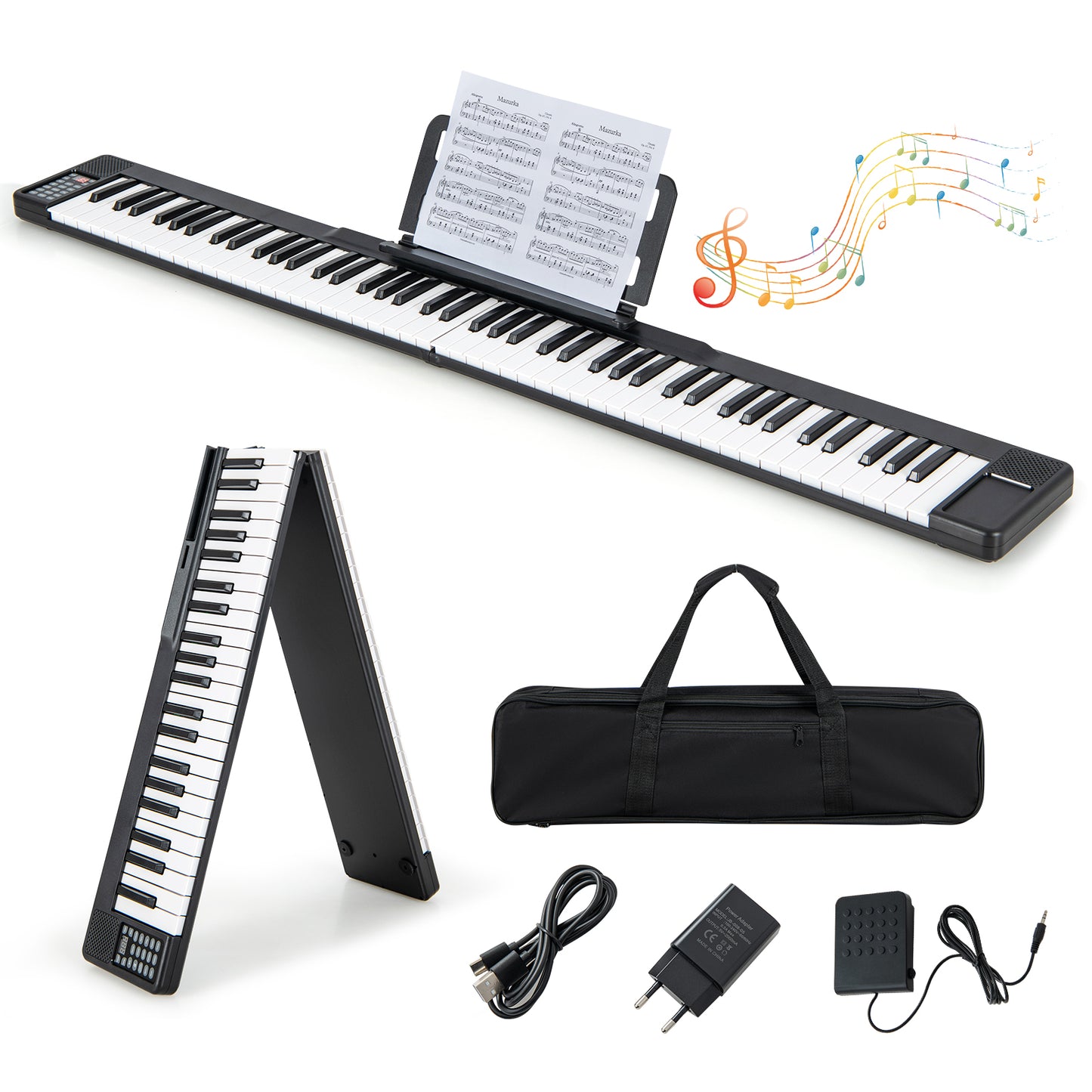 Foldable 88-Key Digital Piano for Beginners, Kids, Adults-Black