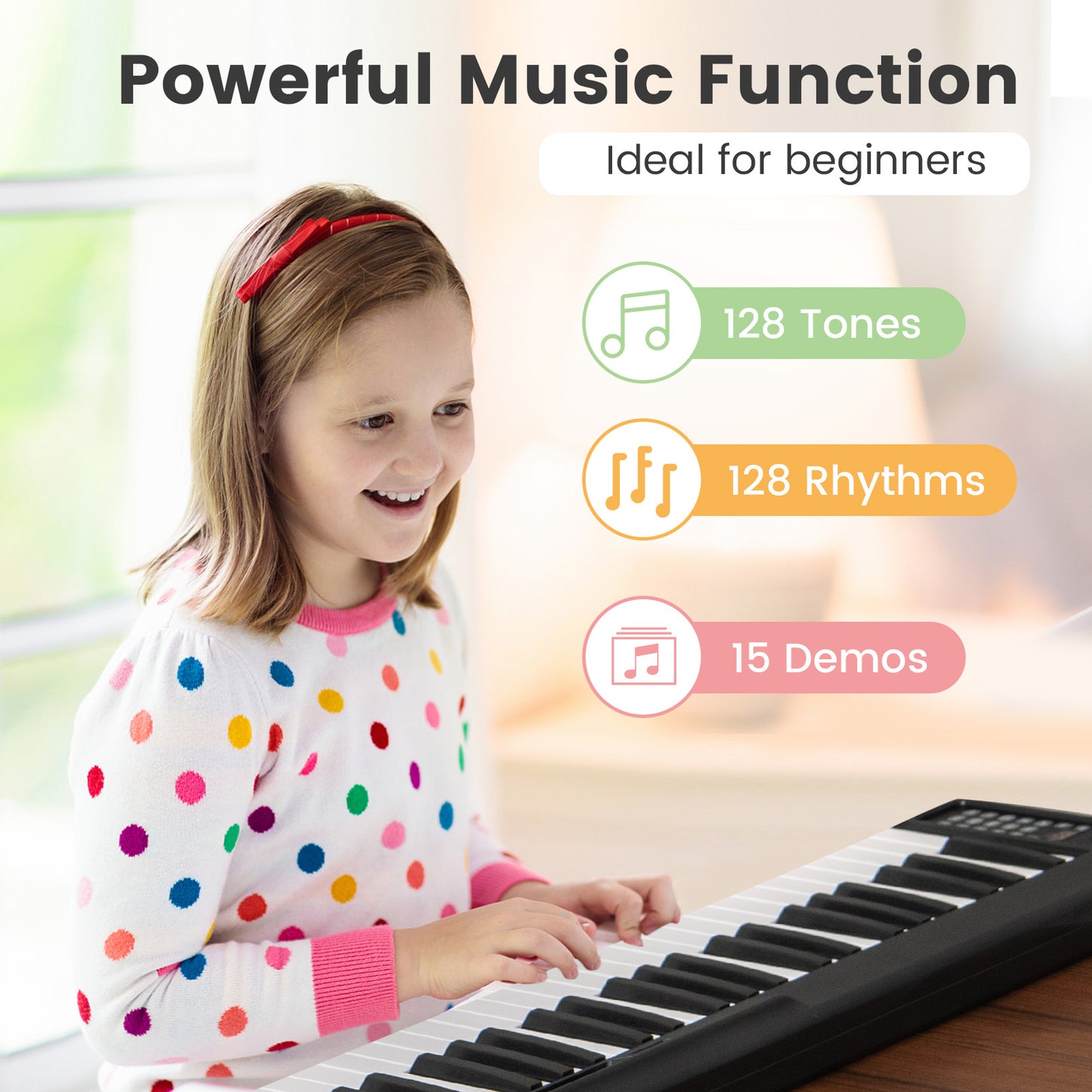 Foldable 88-Key Digital Piano for Beginners, Kids, Adults-Black