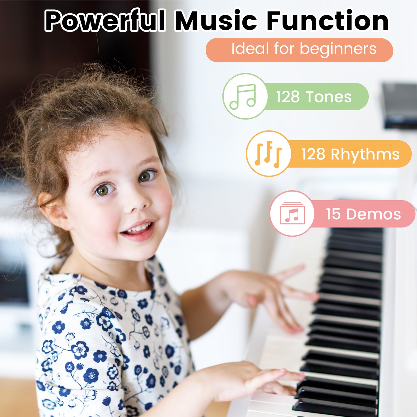 Foldable 88-Key Digital Piano for Beginners, Kids, Adults-White