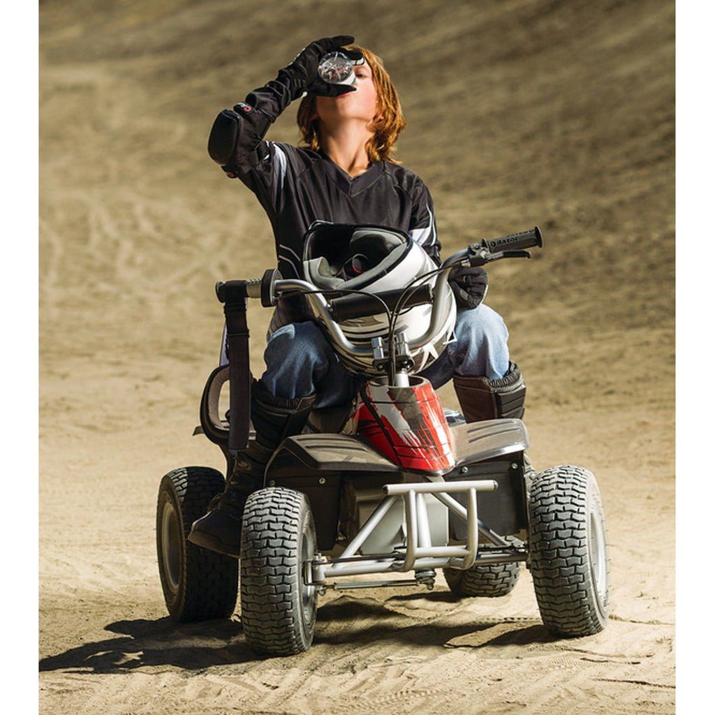 boy drinking whikle sitting on Razor Quad Bike 24 Volt - Black