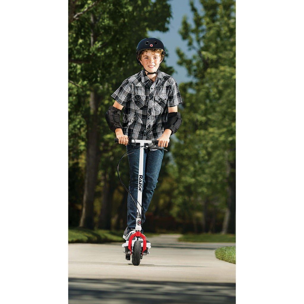 bot standing on Razor E200 12 Volt Scooter