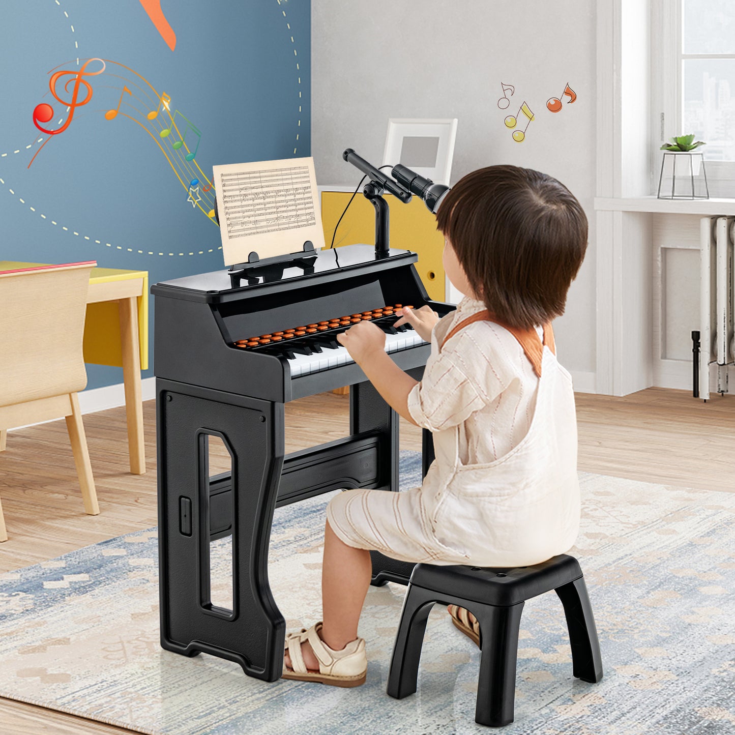 37-Key Electronic Piano Keyboard with Adjustable Microphone-Black