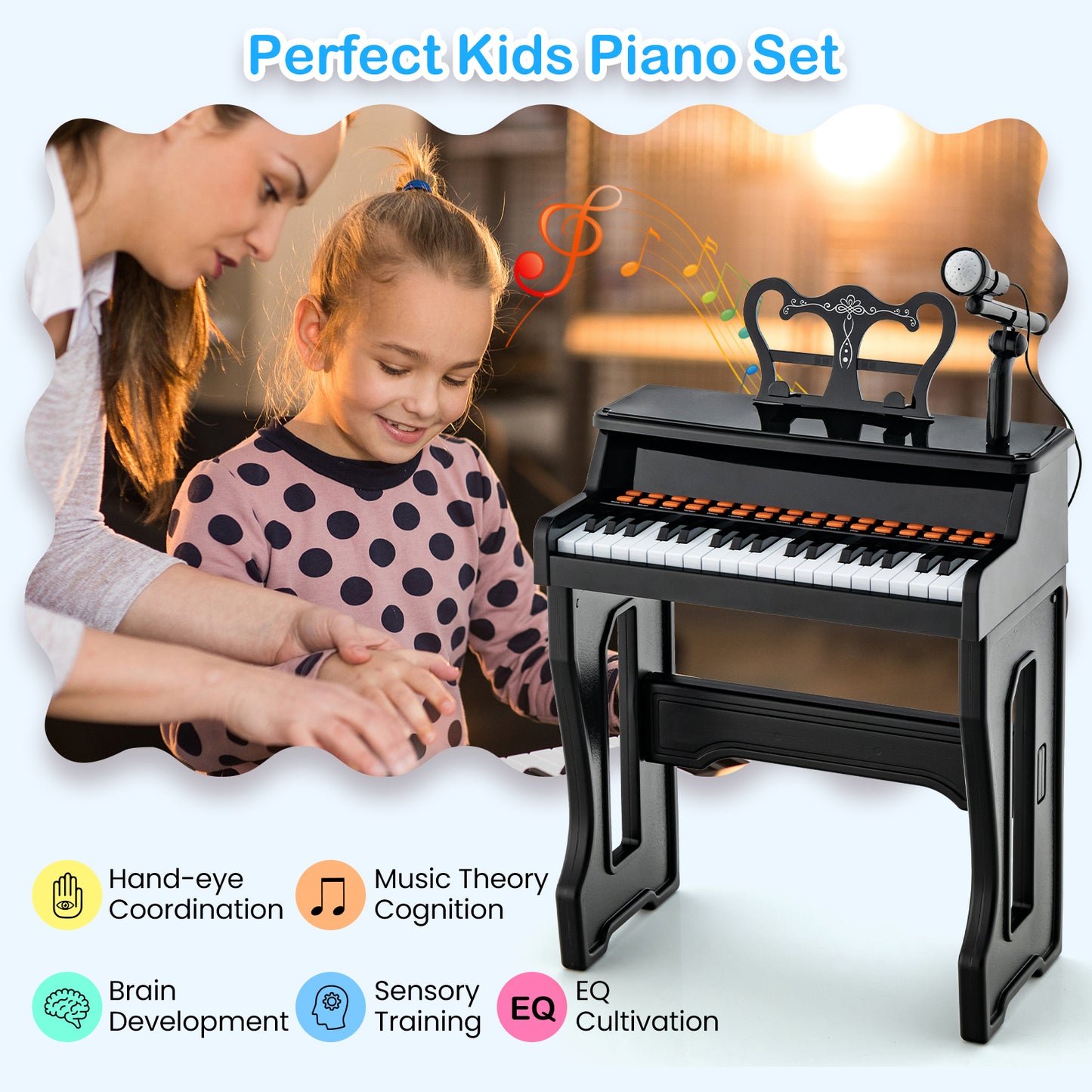 37-Key Electronic Piano Keyboard with Adjustable Microphone-Black