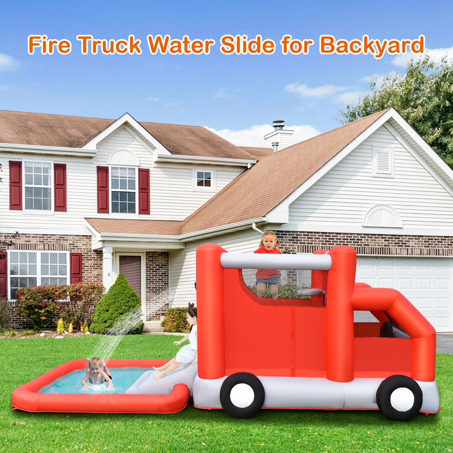Fire Engine Inflatable Water Park with Slide