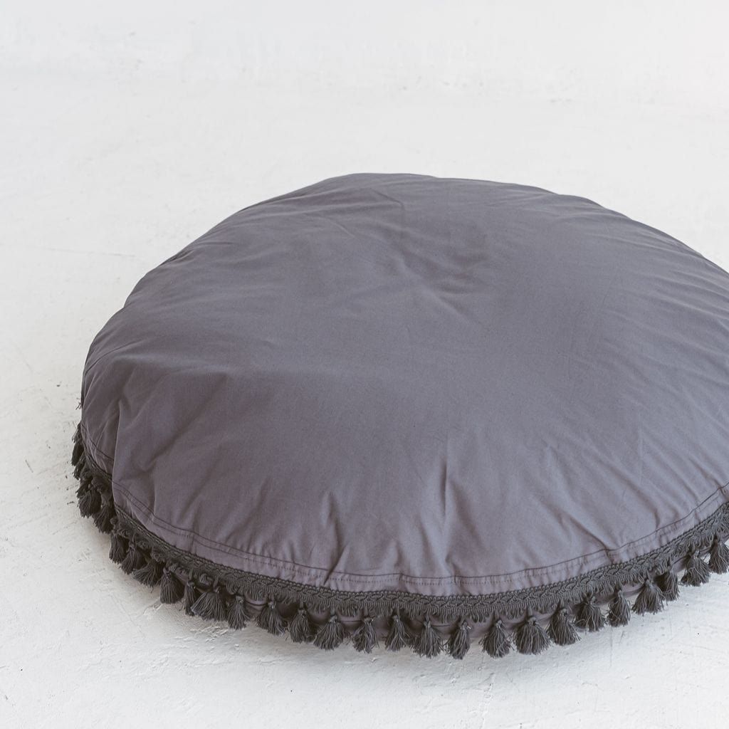 MINICAMP Large Floor Cushion With Tassels in Grey