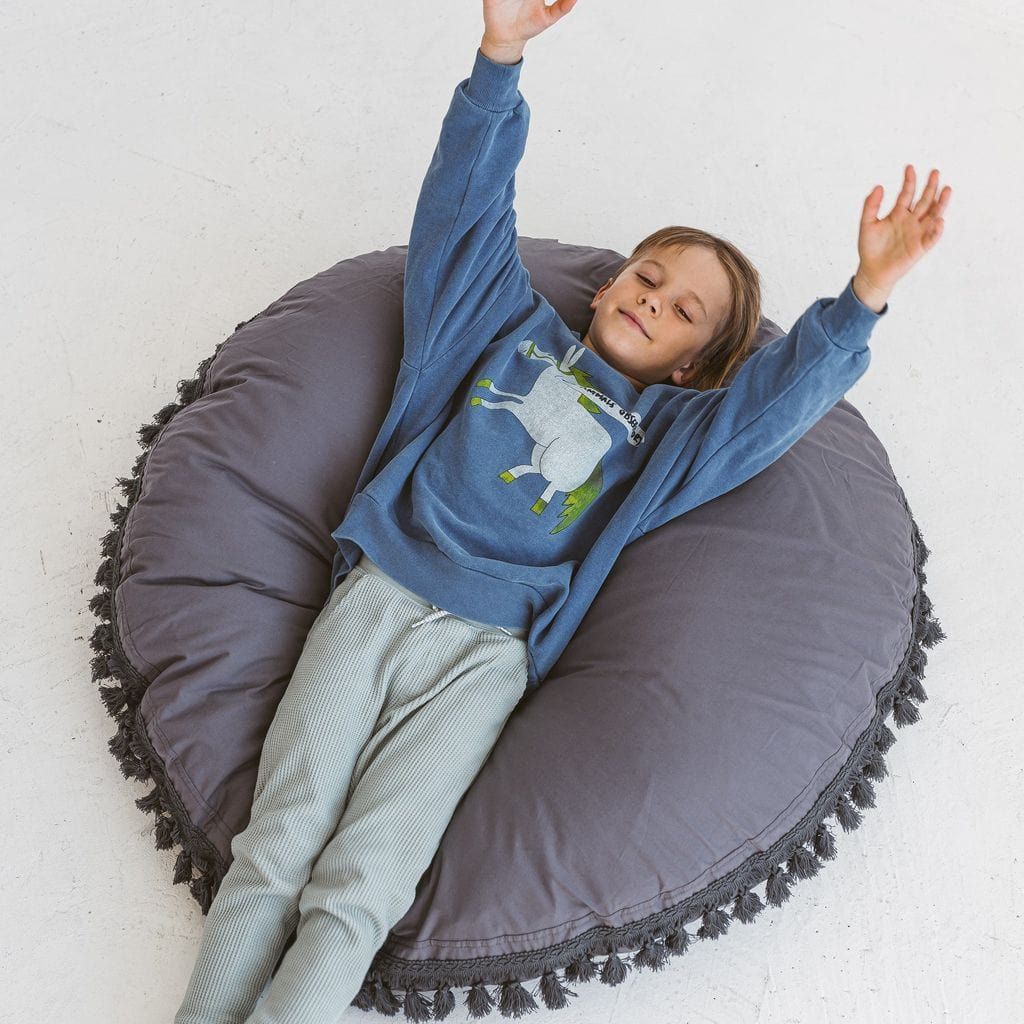 MINICAMP Large Floor Cushion With Tassels in Grey - The Online Toy Shop4