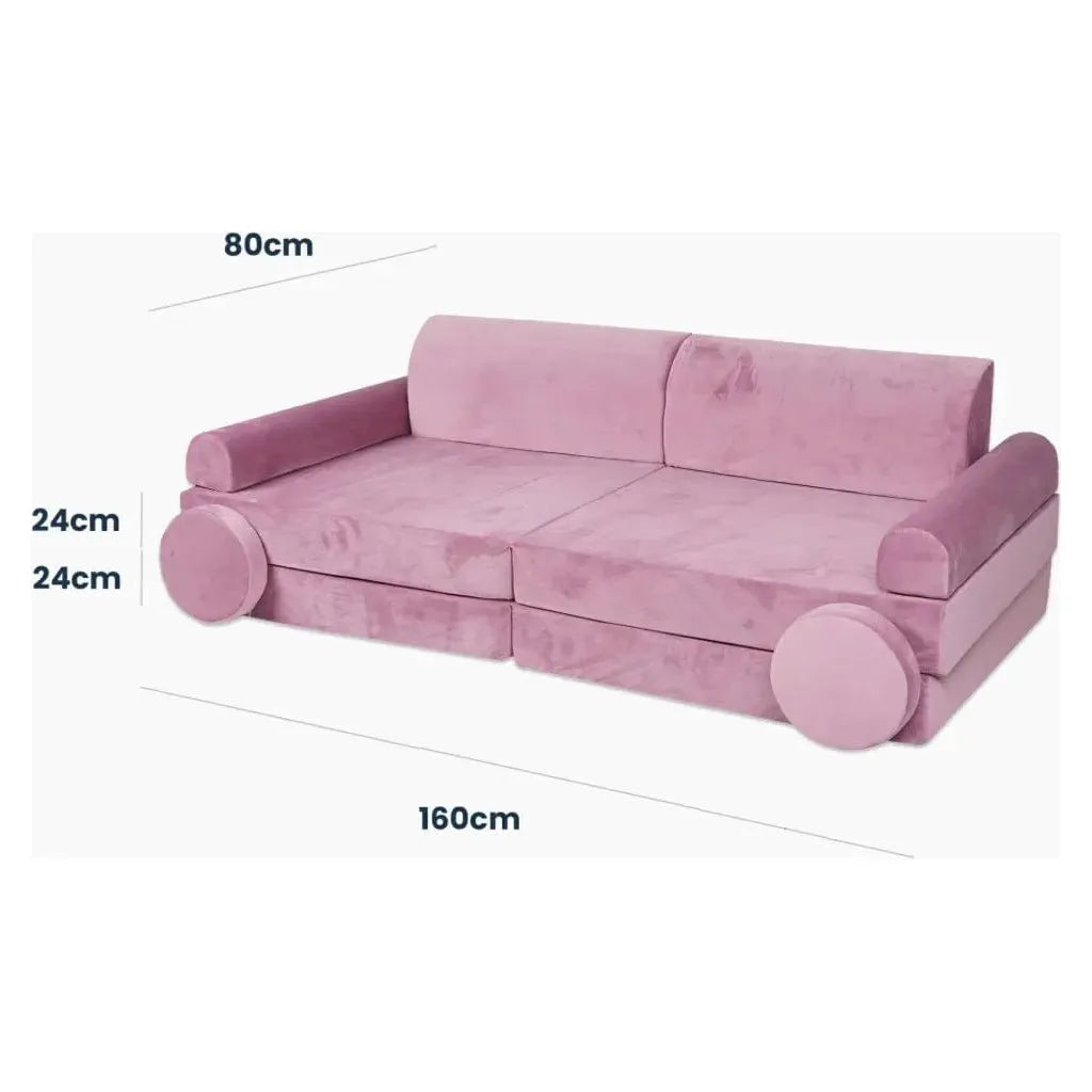 MeowBaby Velvet Kids Soft Play Sofa & Fold Out Bed - Pink dimensions