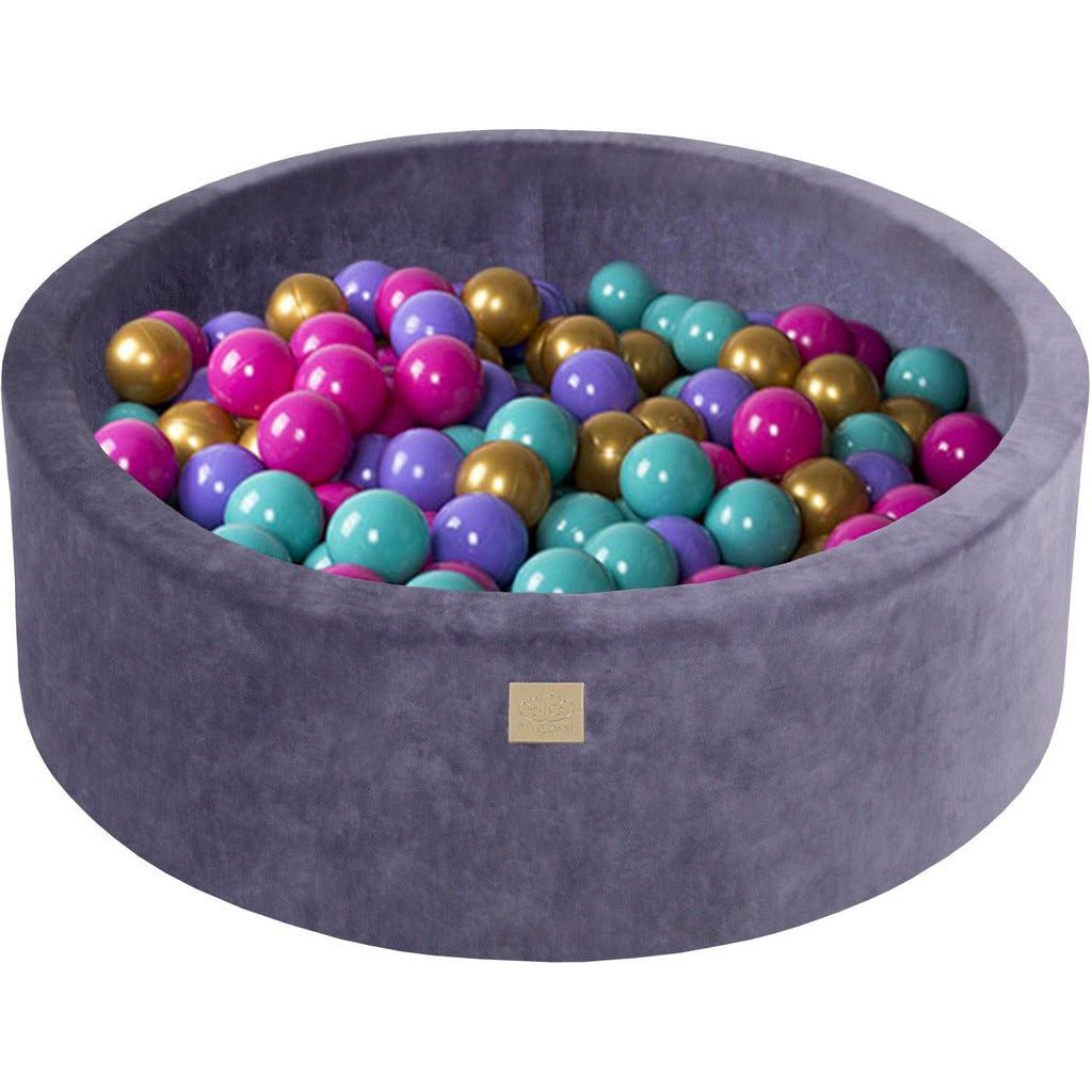 Velvet Round Foam Ball Pit with 200 Balls - Steel with multi-coloured balls