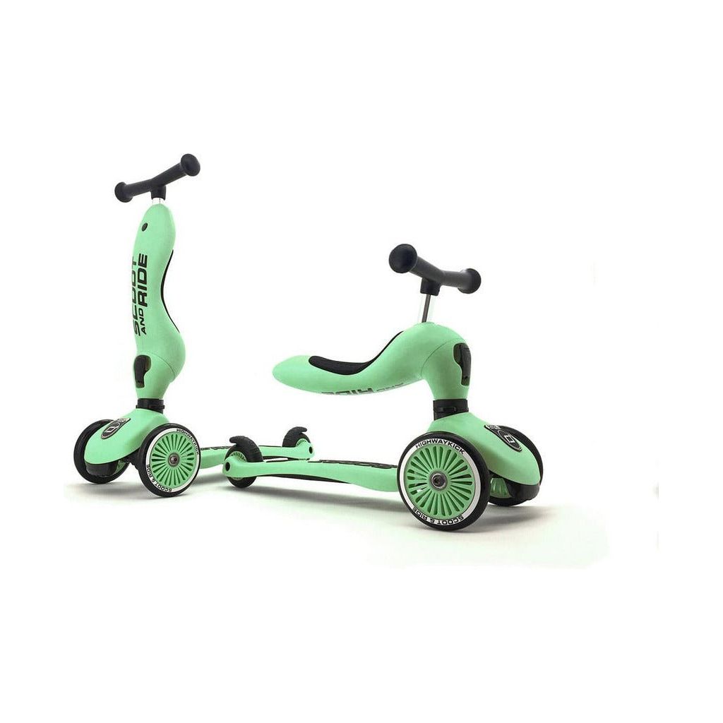 pair of Scoot and Ride Highwaykick 1 - Kiwi - Age 1-5 Years in scooter and seat modes