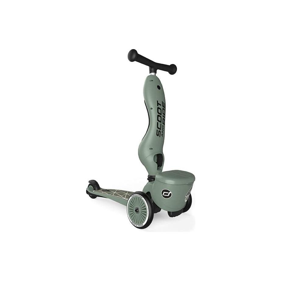 Scoot and Ride Highwaykick 1 Lifestyle Scooter - Green Lines in upright position front right