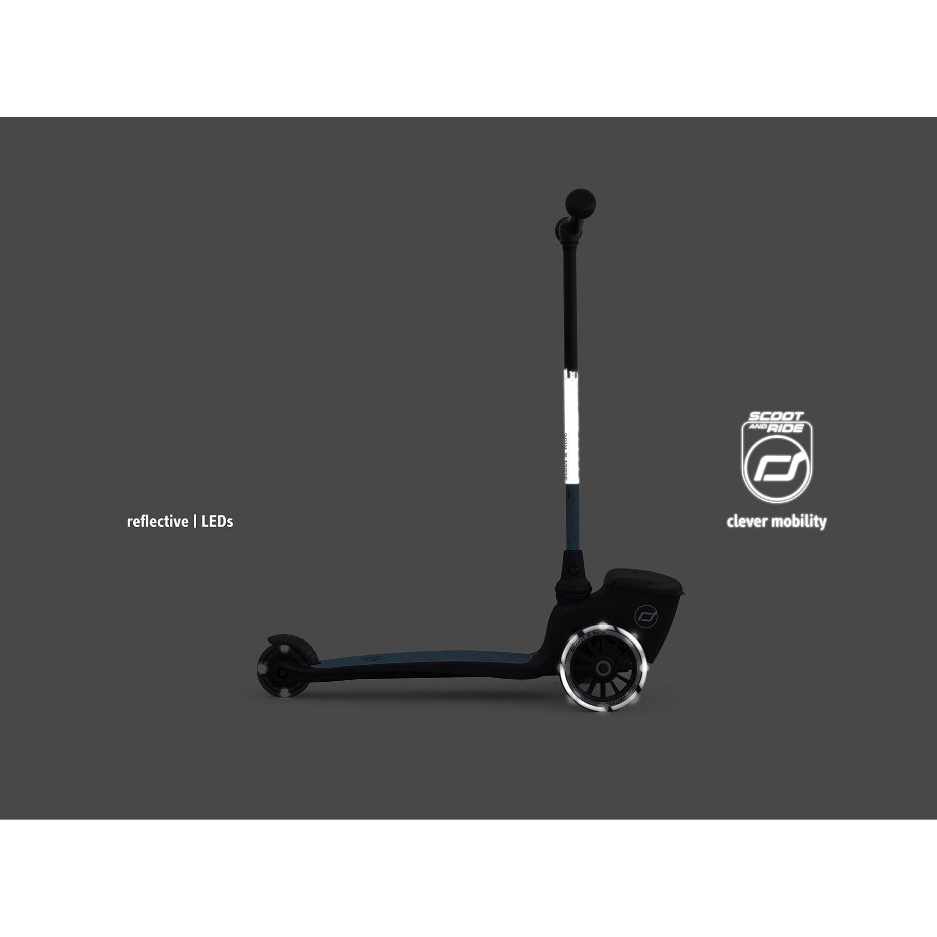 Scoot and Ride Highwaykick 2 Lifestyle - Age 2+ - Reflect Steel reflective LED light up wheels and handlebars
