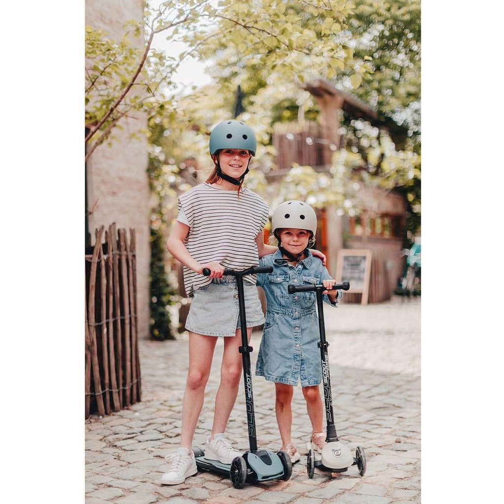 2 girls with Scoot and Ride Highwaykick 5 Scooter - Led Ash