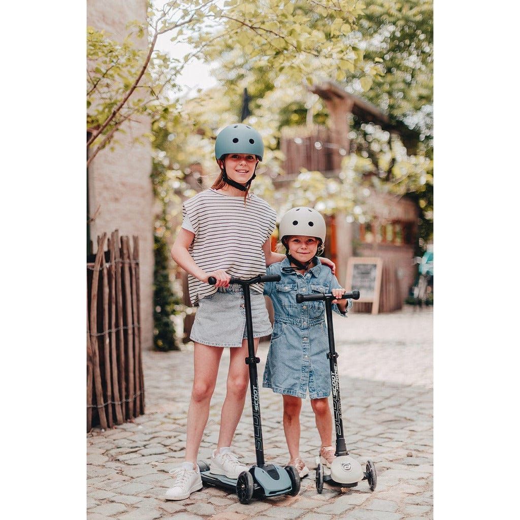 girls next to each other with Scoot and Ride Highwaykick 3 Scooter - Age 3+ - Led Steel