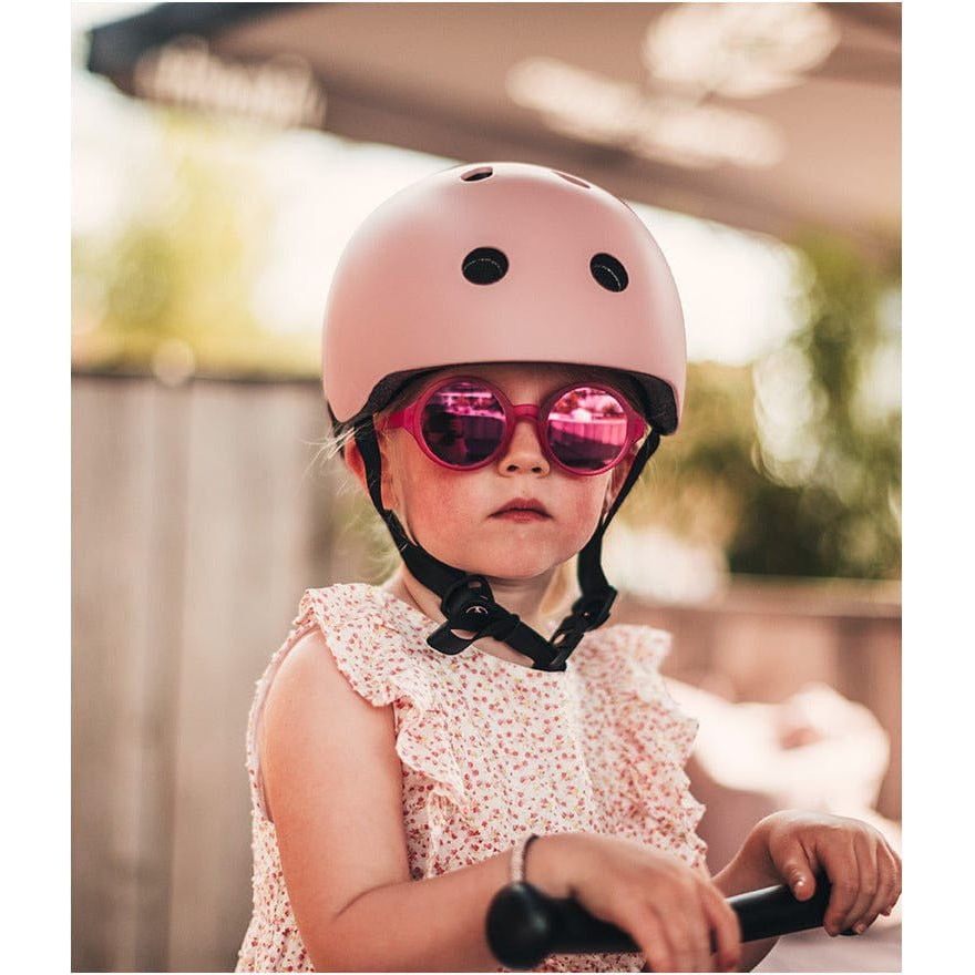 little girl in sunglasses in Scoot and Ride Helmet Rose XXS -S