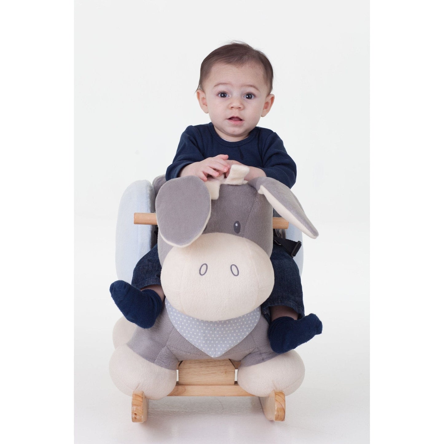 little boy riding Nattou Baby Rocker - Cappuccino Donkey