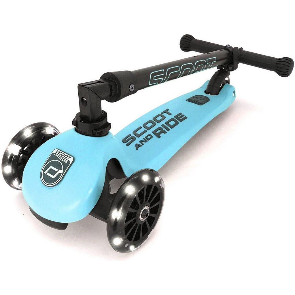 Scoot and Ride Highwaykick - Age 3+ - Led Blueberry with LED wheels close up
