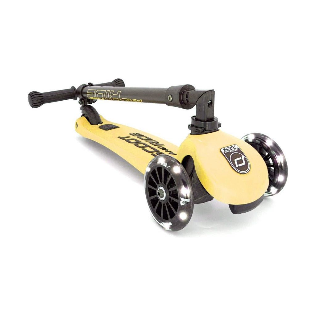 Scoot and Ride Highwaykick 3 Scooter - Age 3+ - Led Lemon with folded handlebar and LED light up wheels