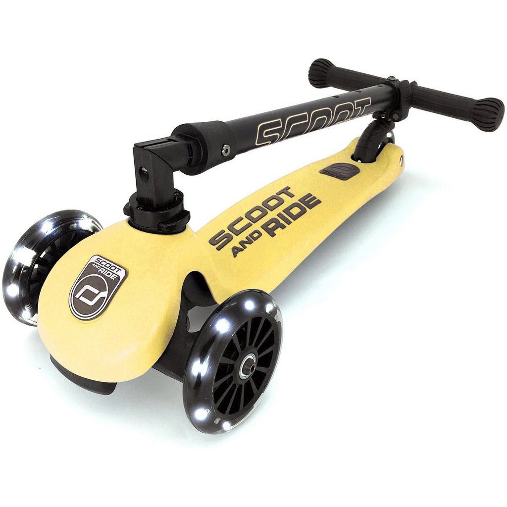 Scoot and Ride Highwaykick 3 Scooter - Age 3+ - Led Lemon with folded handlebar 