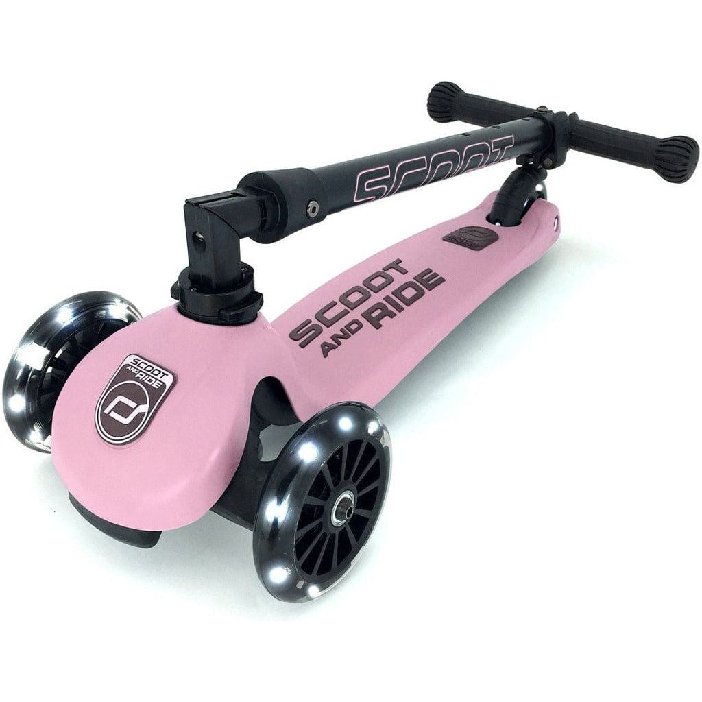 Scoot and Ride Highwaykick 3 Scooter - Age 3+ - Led Rose with folded handlebar and LED wheels