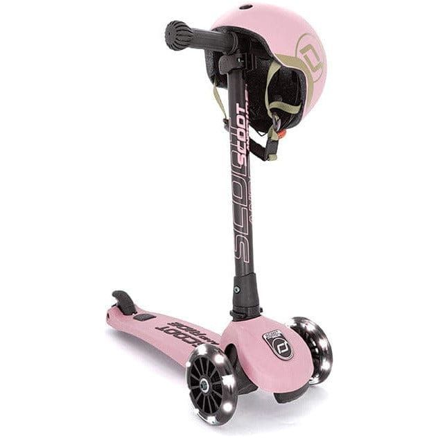 Scoot and Ride Highwaykick 3 Scooter - Age 3+ - Led Rose with matching helmet hanging from handlebars