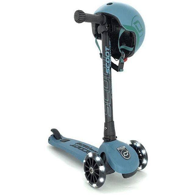 Scoot and Ride Highwaykick 3 Scooter - Age 3+ - Led Steel with matching helmet and light up LED wheels front