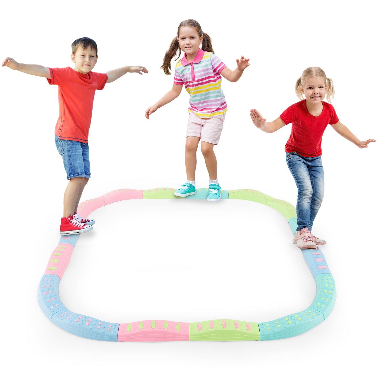 Kids Balance Beams 20 Pieces Stepping Stones with Bottom Mats-Macaron Green