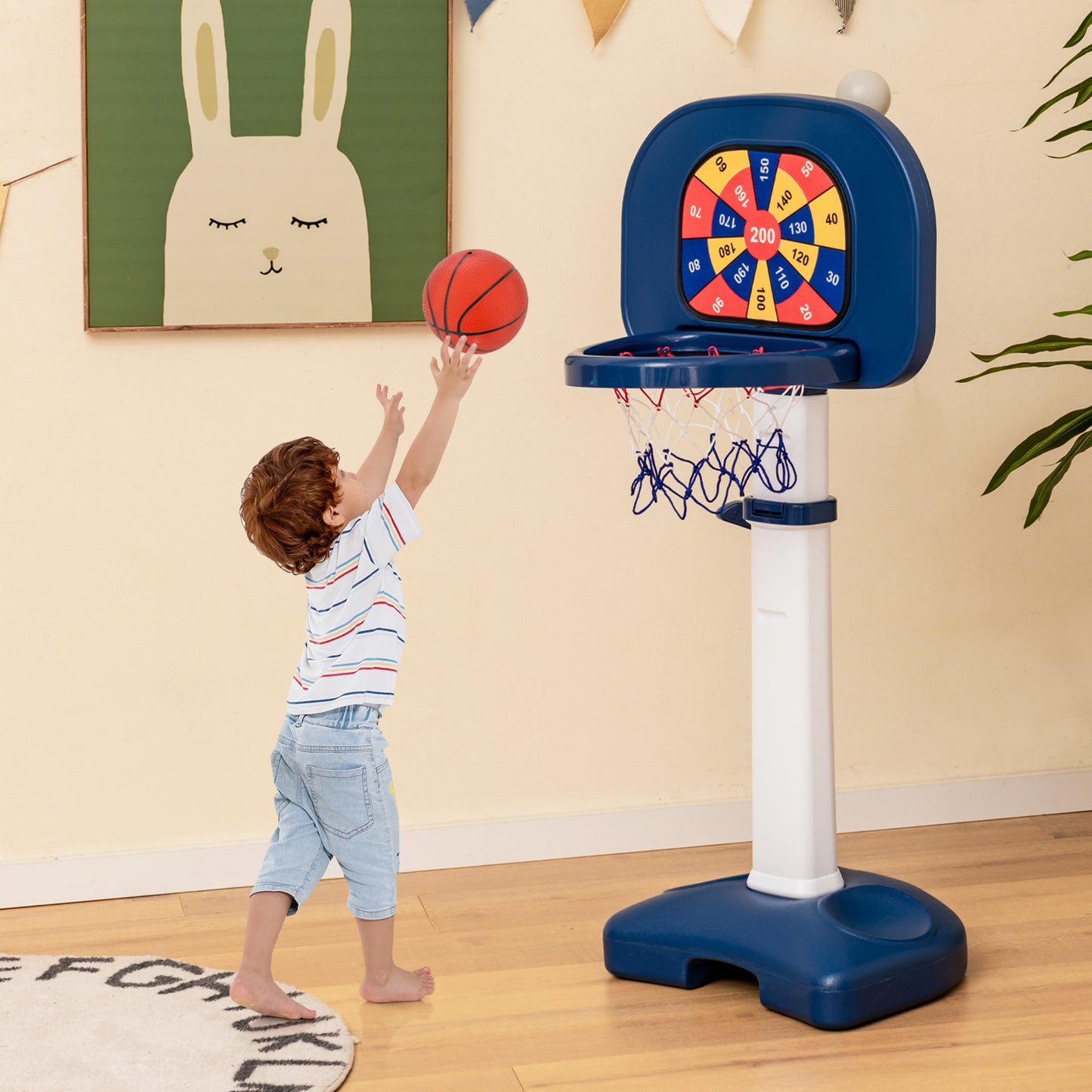 4-In-1 Basketball Hoop Stand with Golf Play Set and Anti Tipping Base