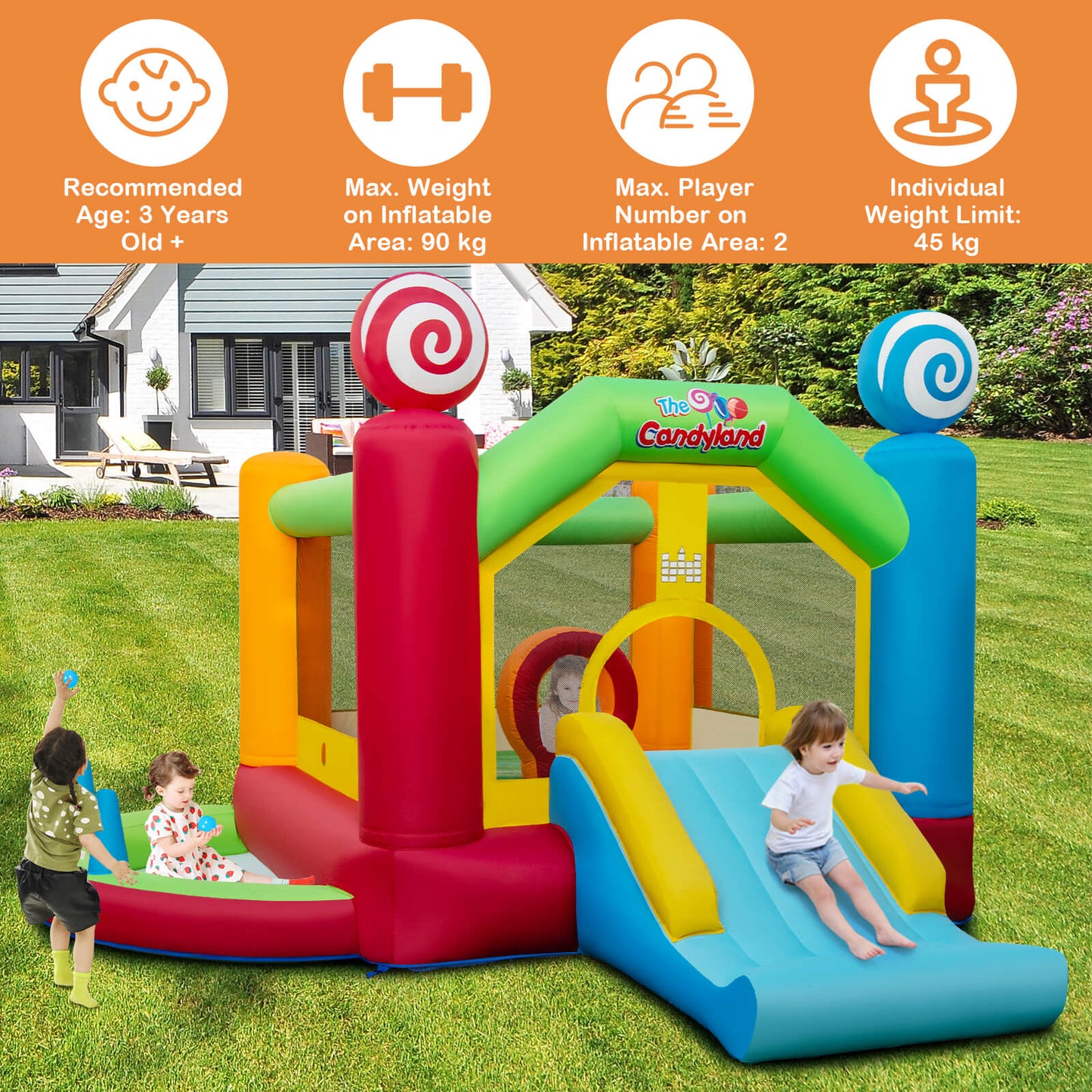 Sweet Candy Land Inflatable Bouncy Castle with Slide and 680W Blower