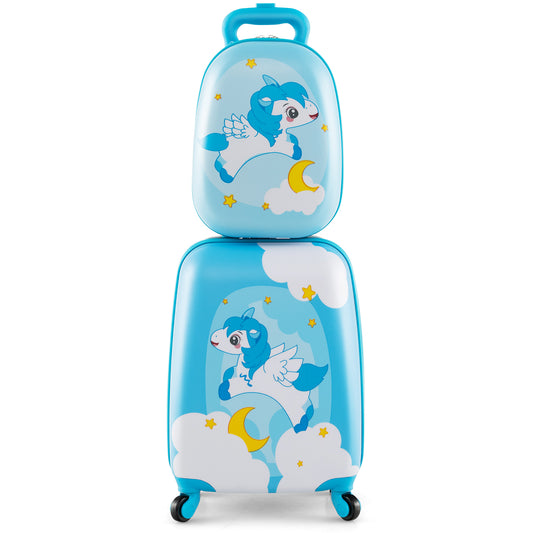 2 Piece Kids Luggage Set with Wheels and Height Adjustable Handle - Light Blue