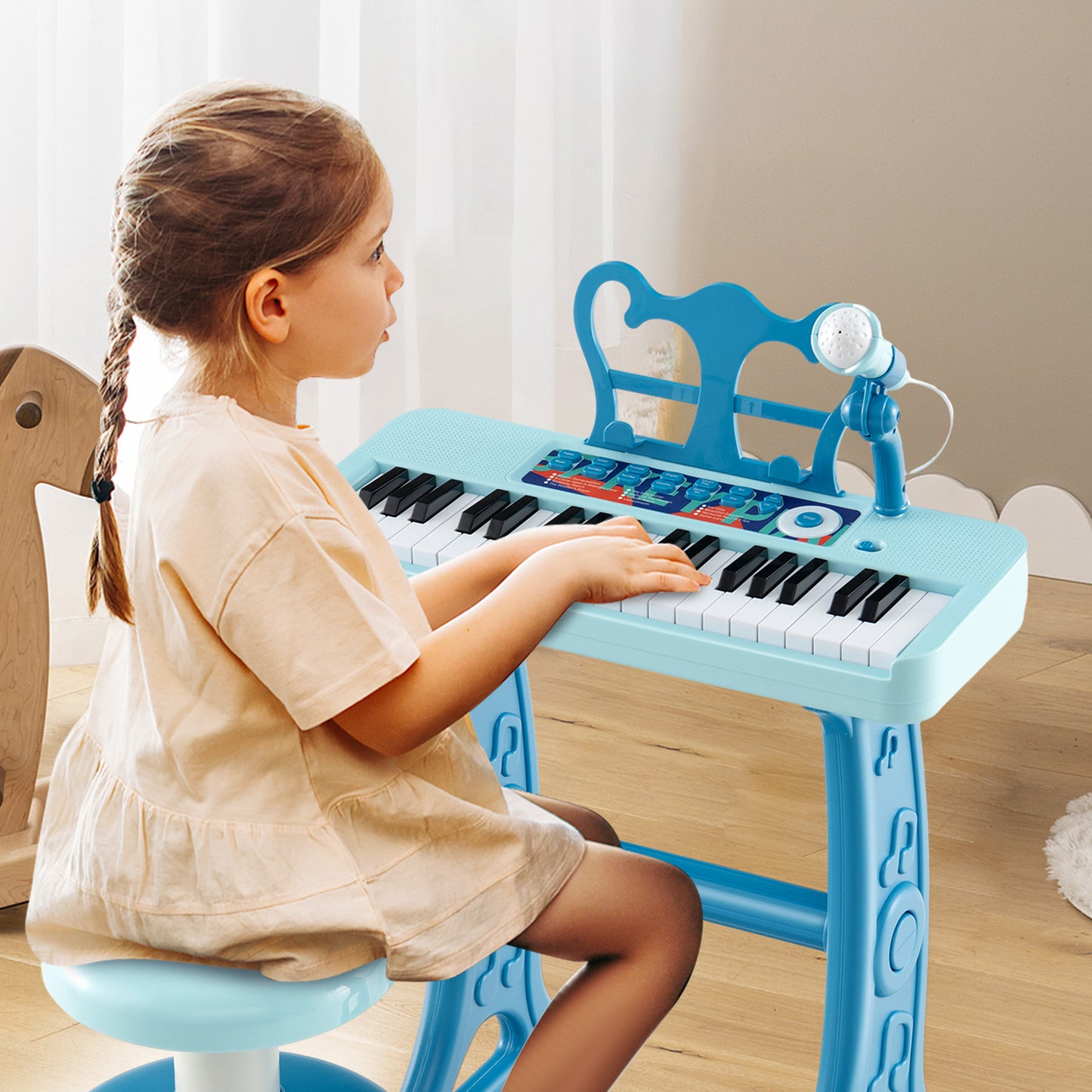 37-Key Kids Piano Keyboard Electronic Instrument with Microphone-Blue