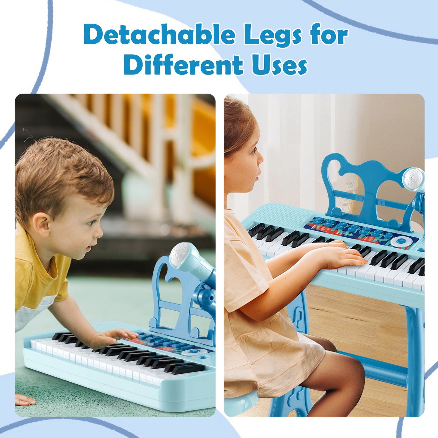 37-Key Kids Piano Keyboard Electronic Instrument with Microphone-Blue