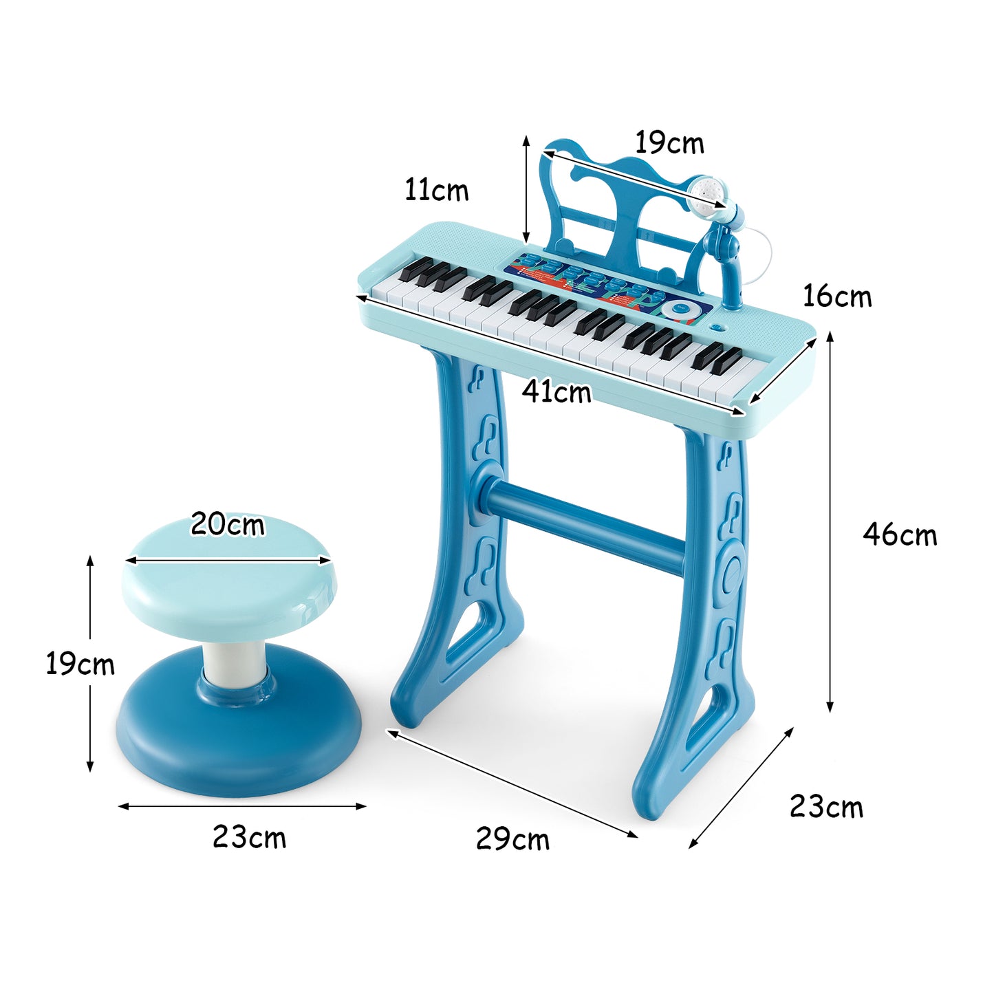 37-Key Kids Piano Keyboard Electronic Instrument with Microphone-Blue