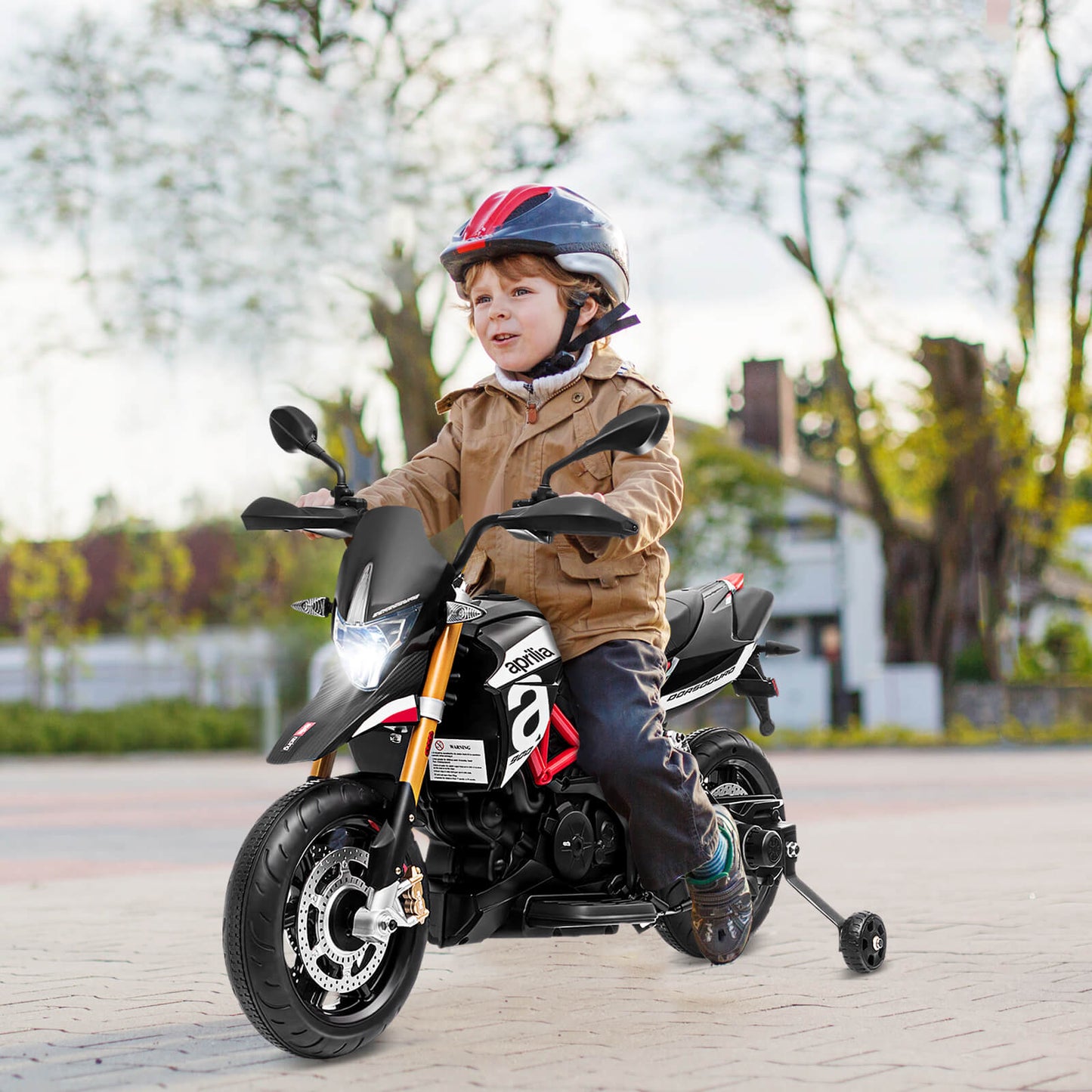 Kids Ride on Motorcycle 12V Battery Powered with Music & LED Light-Black