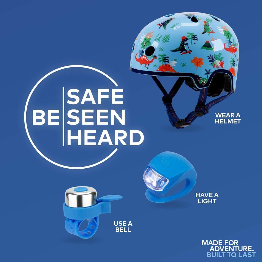 Micro Scooter Kids Helmet - Dino Deluxe Patterned Size Small 51-54cm safety information