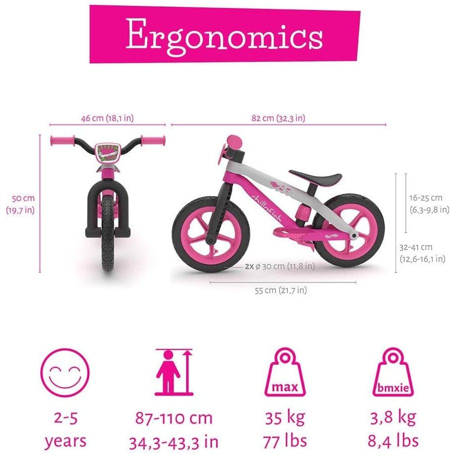 Chillafish Bmxie Balance Bike 2-5 Years in Pink size, weight and specification information