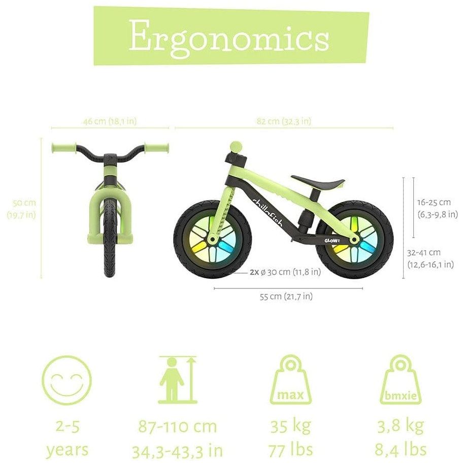 Chillafish Bmxie Glow Balance Bike 2-5 Years Pistachio Green size, weight and specification information