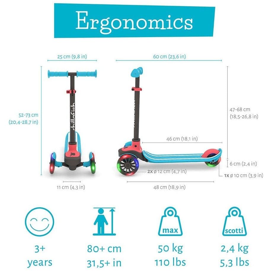 Chillafish Scotti Glow Scooter in Blue size, weight and specification information