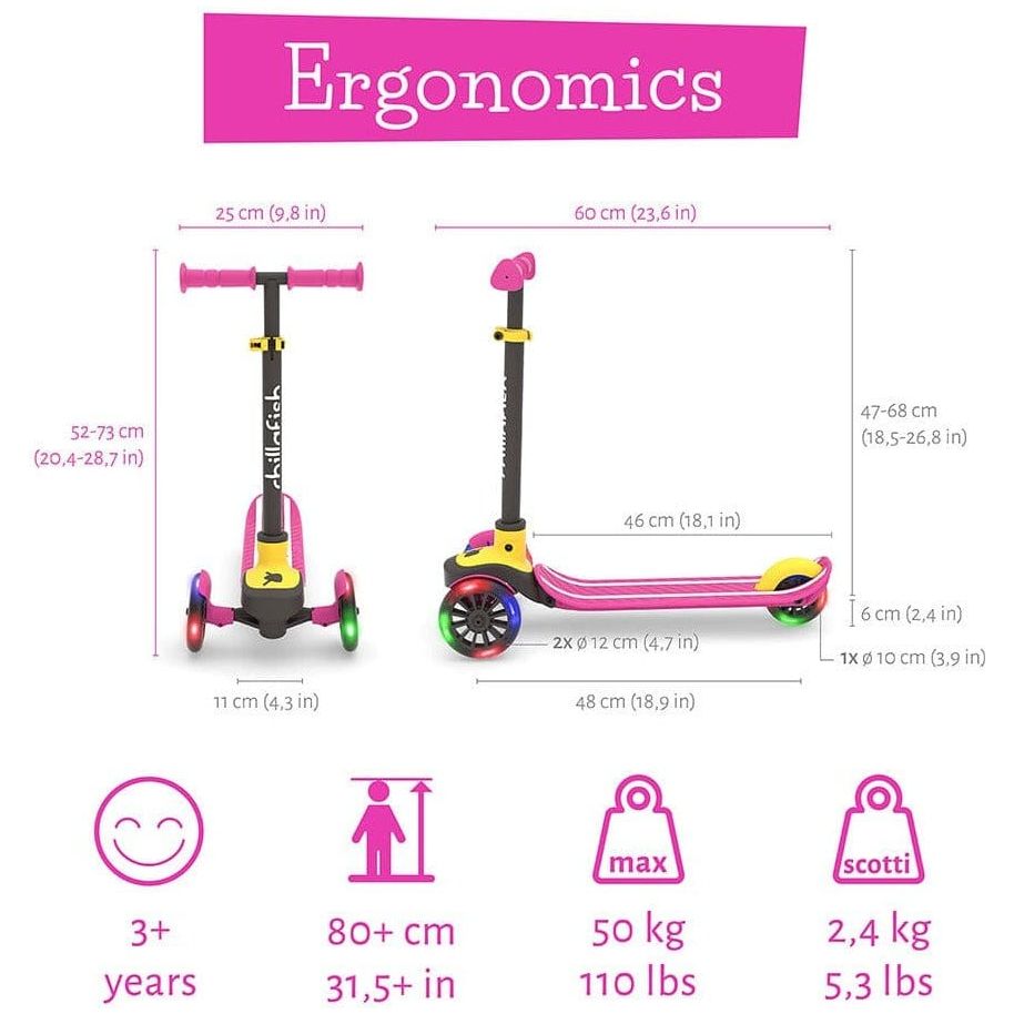 Chillafish Scotti Glow Scooter in Pink size, weight and specification information