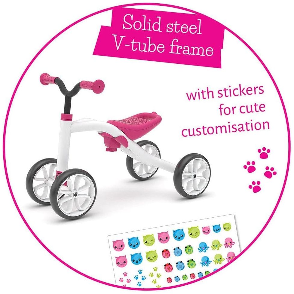 Chillafish Quadie for ages 1-3 Years in Pink with solid steel v tube frame and stickers