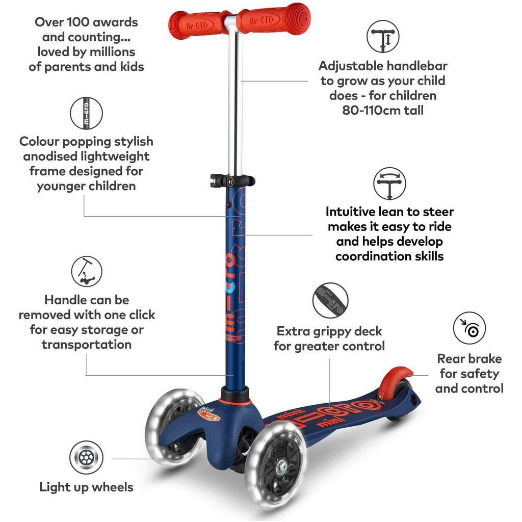 Micro Scooter Mini Deluxe LED - Navy features