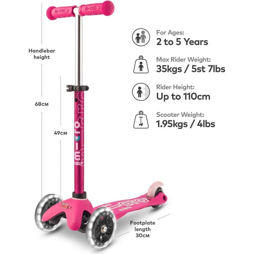 Micro Scooter Mini Deluxe LED - Pink dimensions