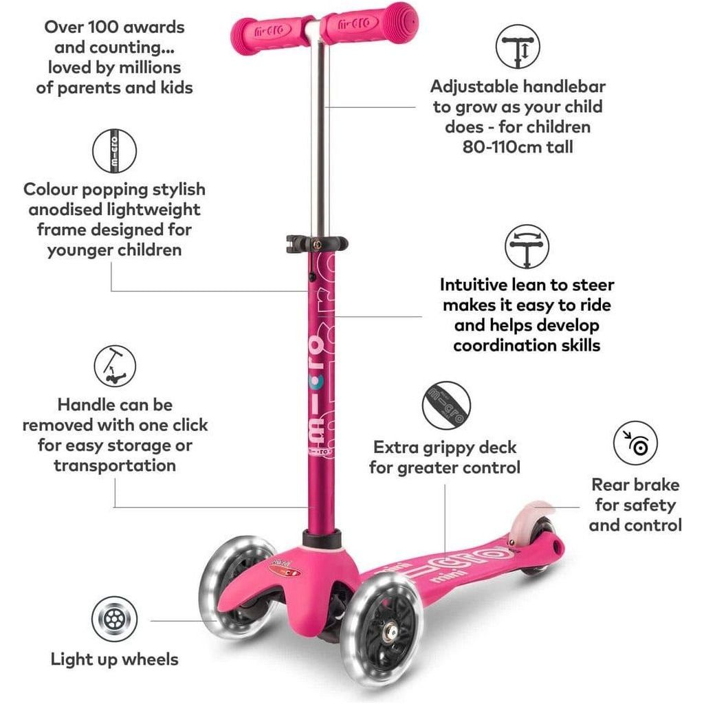 Micro Scooter Mini Deluxe LED - Pink features